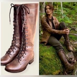 Frye Melissa Tall Lace Brown Leather Hunger Games Boots Women’s Size 6
